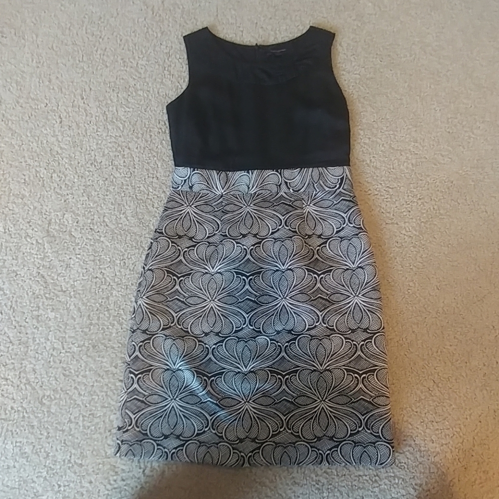 Black and white satin shift dress